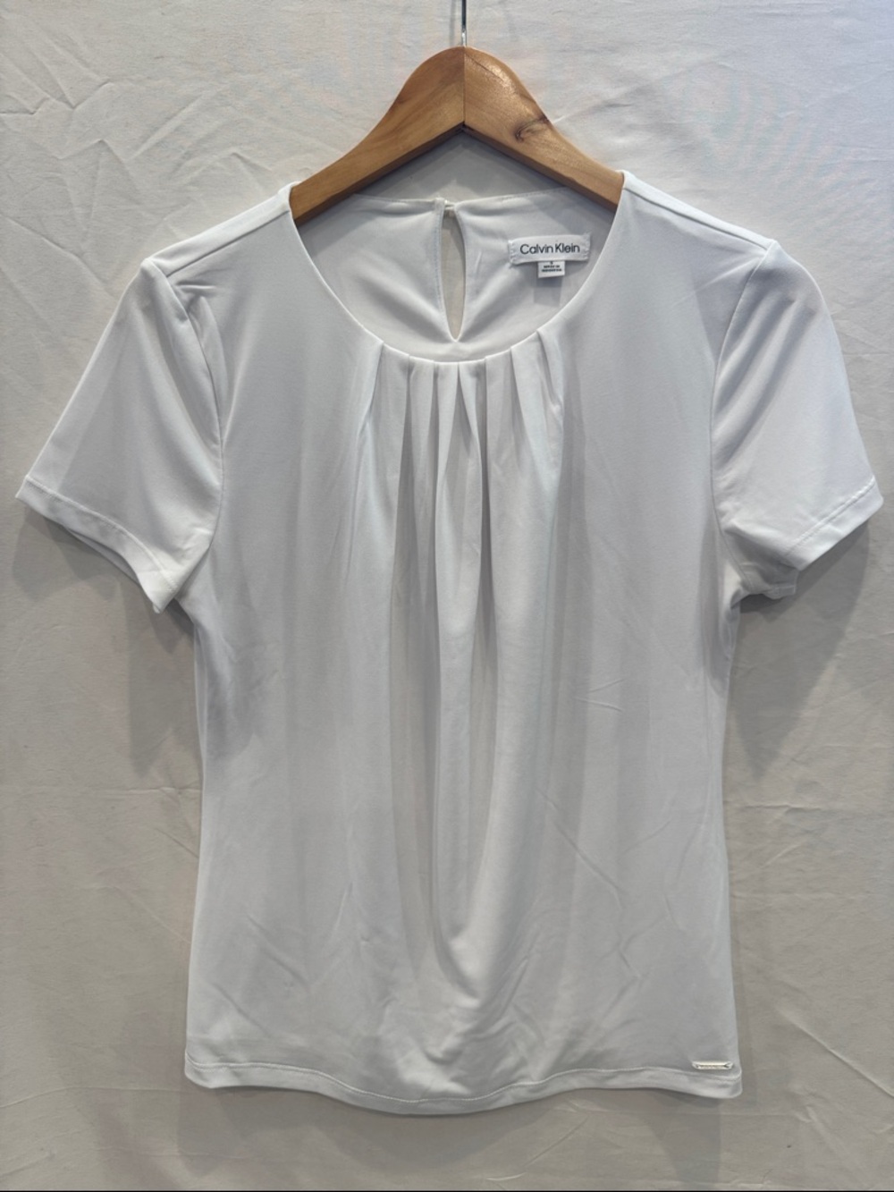 Calvin Klein White Short-Sleeve Pleated Front Women's Top